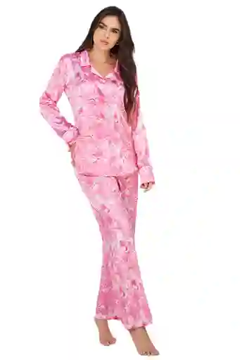 Pijama Pantalon Satin Estampado + Camisa | Carol 50021 | Talla: L | Color: Amor