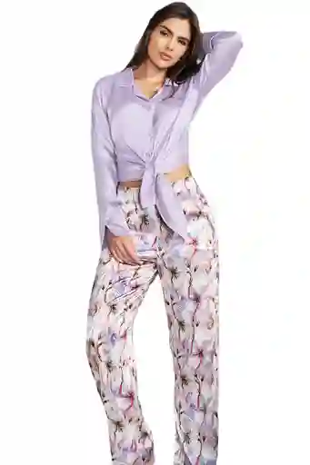 Pijama Dama Pantalon Satin Esampado + Camisa Carol 50022 | Talla: Xl | Color: Magia Lavanda