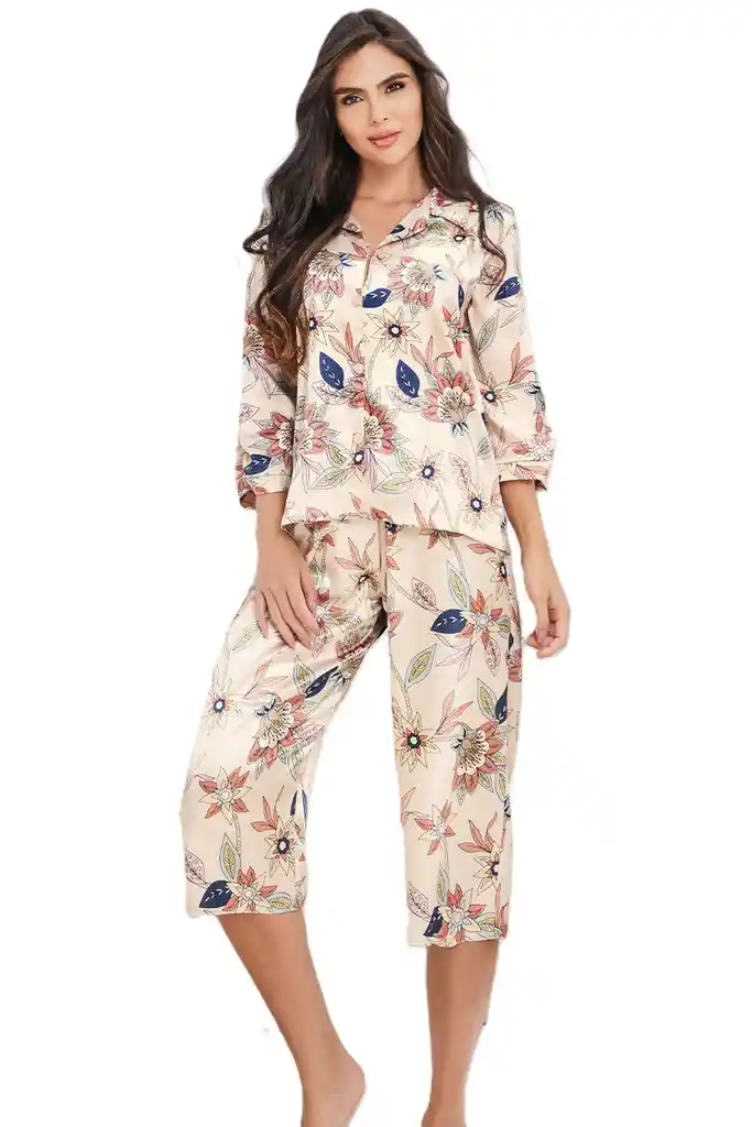 Pijama Capri Satin Estampado + Blusa Manga 3/4 | Carol 50028 | Talla: L | Color: Armonia