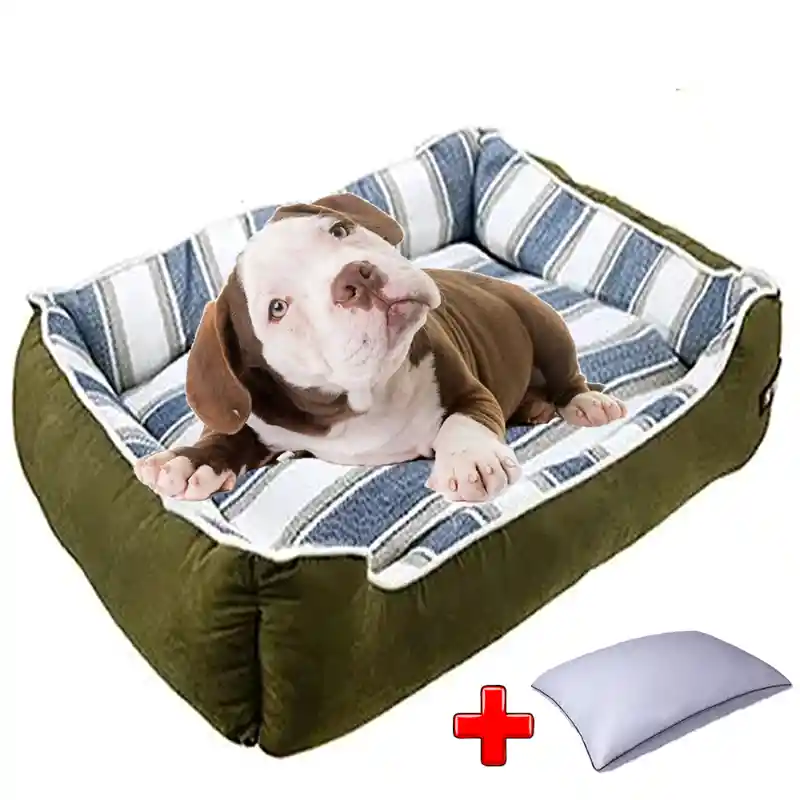 Cama Grande Para Perros Acolchada Lavable Impermeable + Almohada