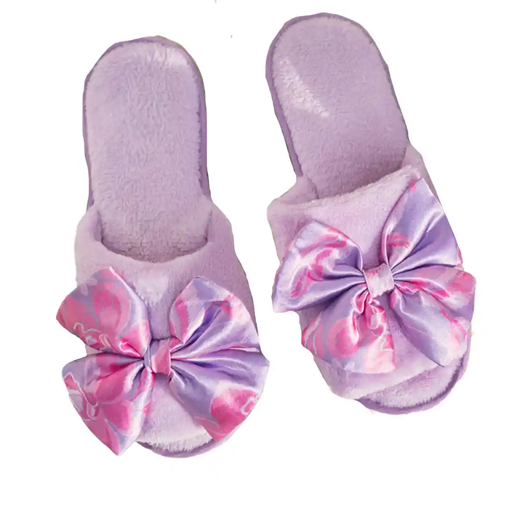 Pantuflas En Felpa Despuntadas Con Moño Grande En Satin | Carol 50050 | Talla: M | Color: Encanto Lavanda