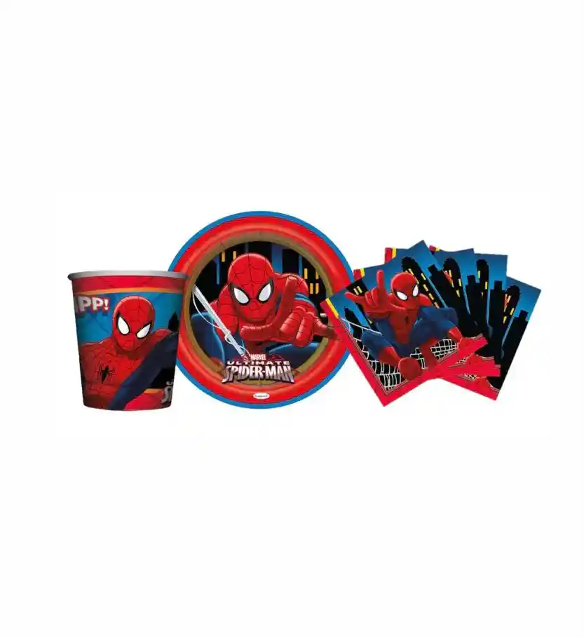 Set Platos, Vasos Y Servilletas X8 Marvel Ultimate Spider-man