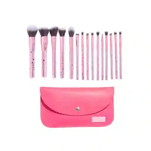 Kit De Brochas X 15 Piezas Para Ojos Y Rostro Montoc - Pink Rose