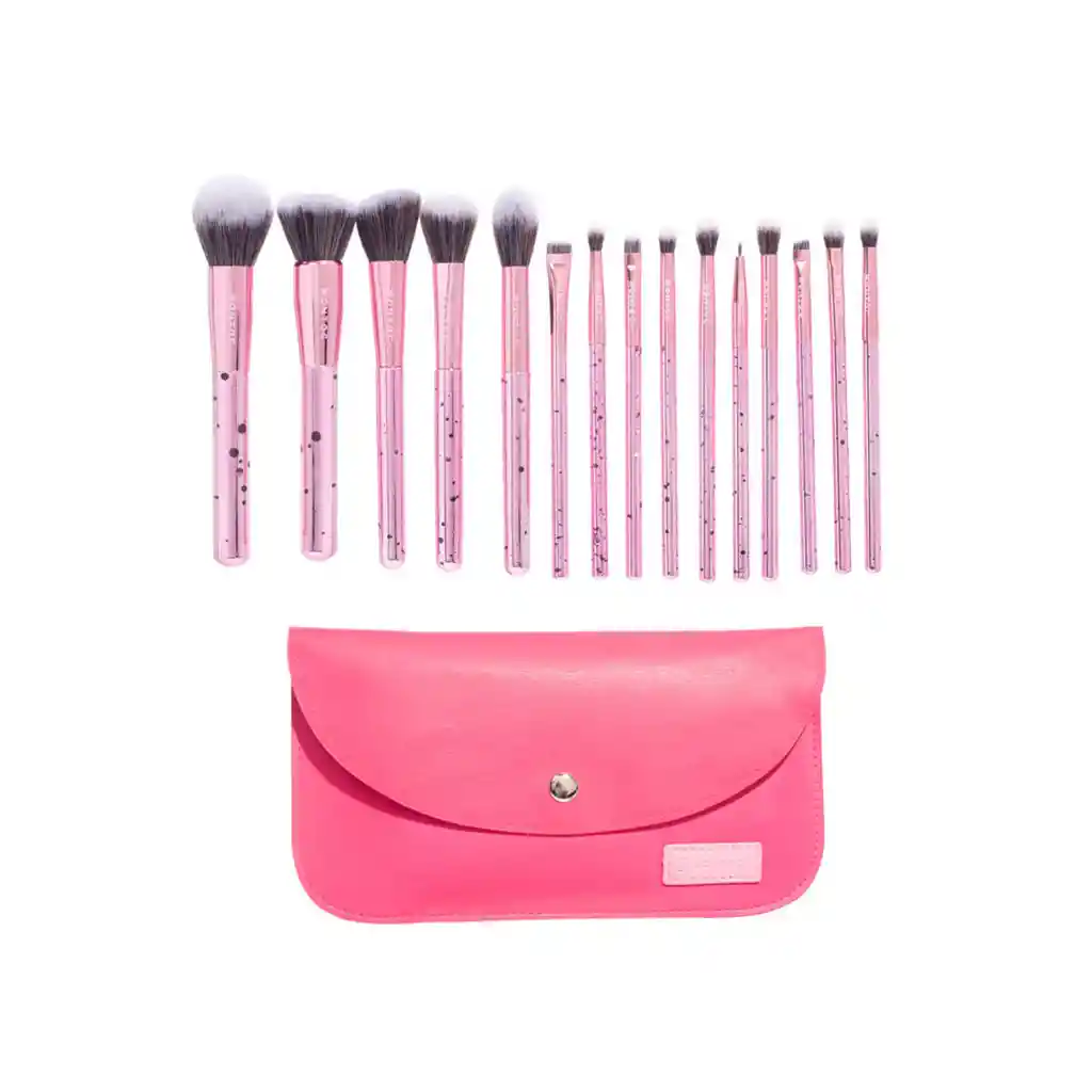 Kit De Brochas X 15 Piezas Para Ojos Y Rostro Montoc - Pink Rose