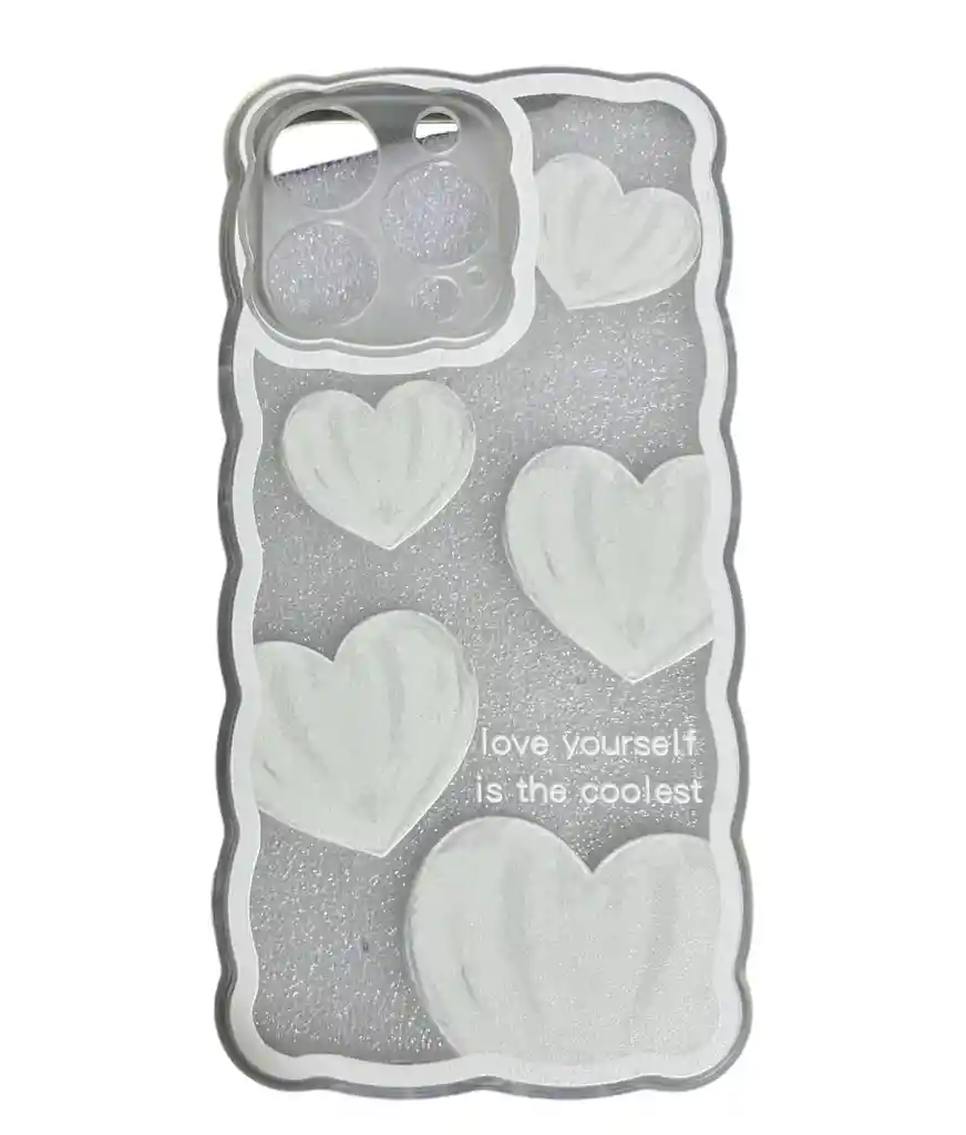 Funda Case Transparente Para Iphone 13 Pro Corazones Blancos