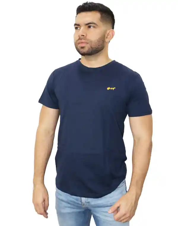 Camiseta Básica Bordada Azul Oscuro Talla Xs