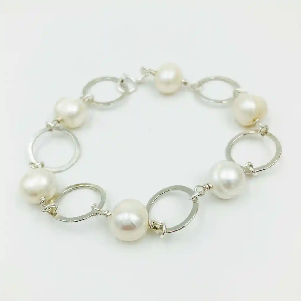 Pulsera De Plata Con Perlas Naturales