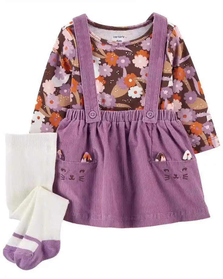 Conjunto Vestido 3 Piezas Conejita Lila - 3 Meses