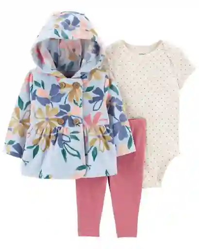 Conjunto 3 Piezas Abrigo Floral / 6 Meses