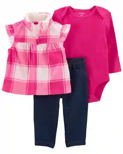 Conjunto Chaleco Sherpa Cuadros Fuscia - Multicolor / 3 Meses