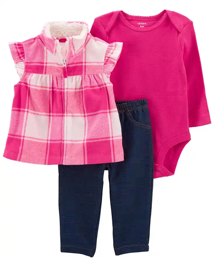 Conjunto Chaleco Sherpa Cuadros Fuscia - Multicolor / 3 Meses