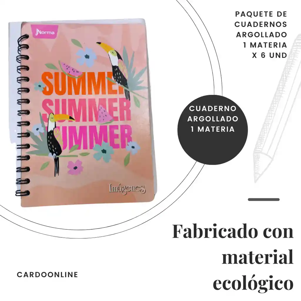 Pack Cuaderno Argollado 1 Materia Norma 85