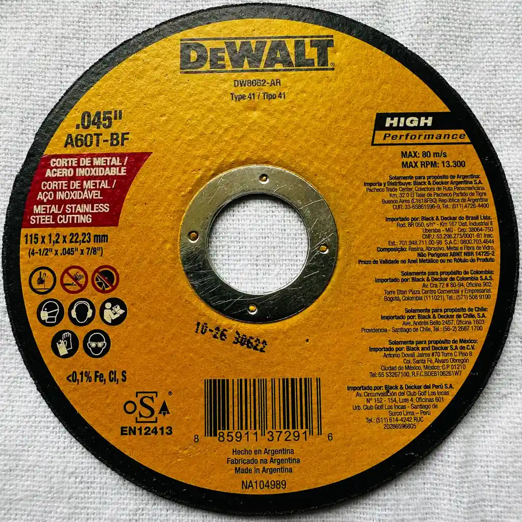 Disco De Corte De 4 1/2" Dewalt