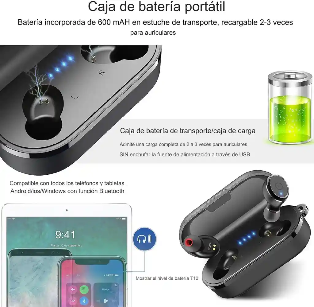 Auriculares Inalámbricos Tozo T10 Bluetooth 5.3 Ipx8 45horas