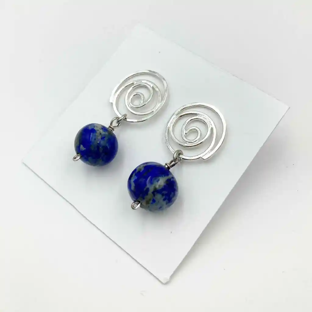 Aretes Caracol De Plata Con Lapislazuli