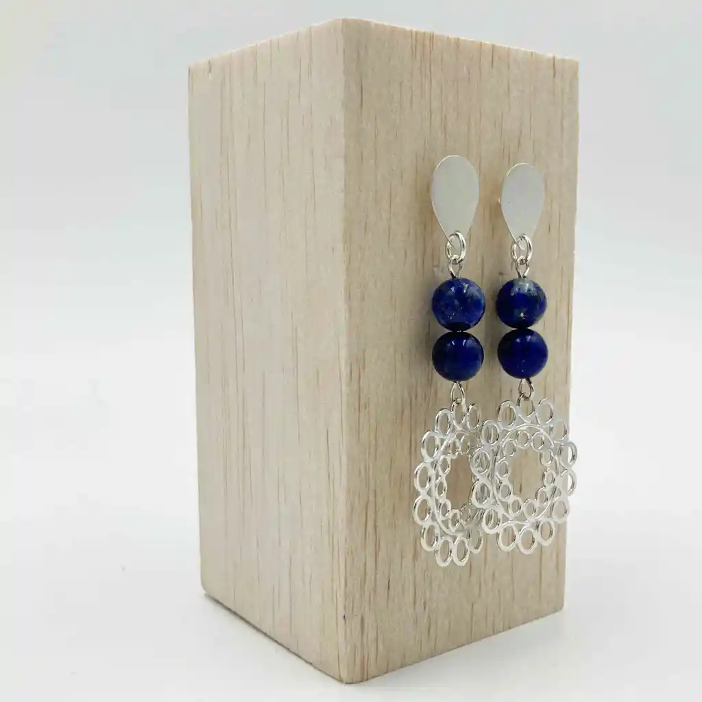 Aretes Sol De Plata Y Lapislazuli