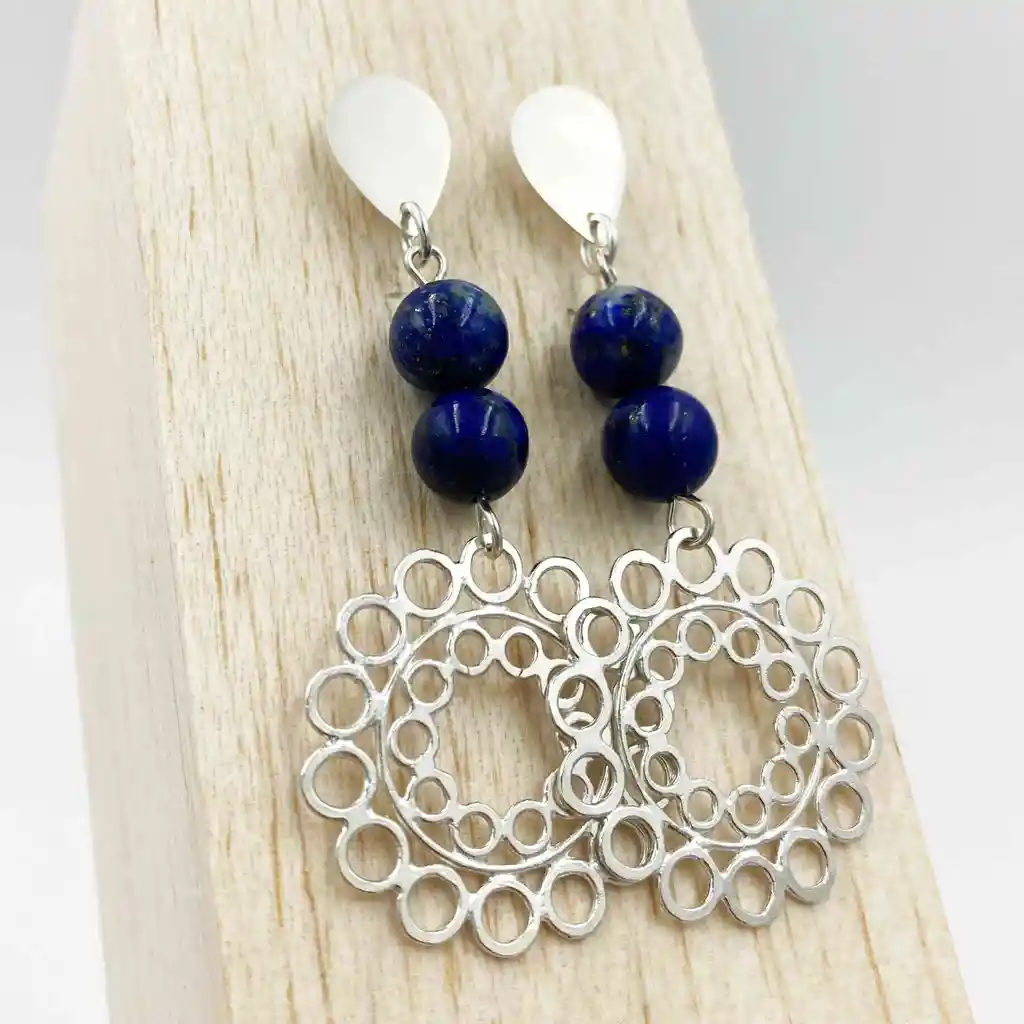 Aretes Sol De Plata Y Lapislazuli