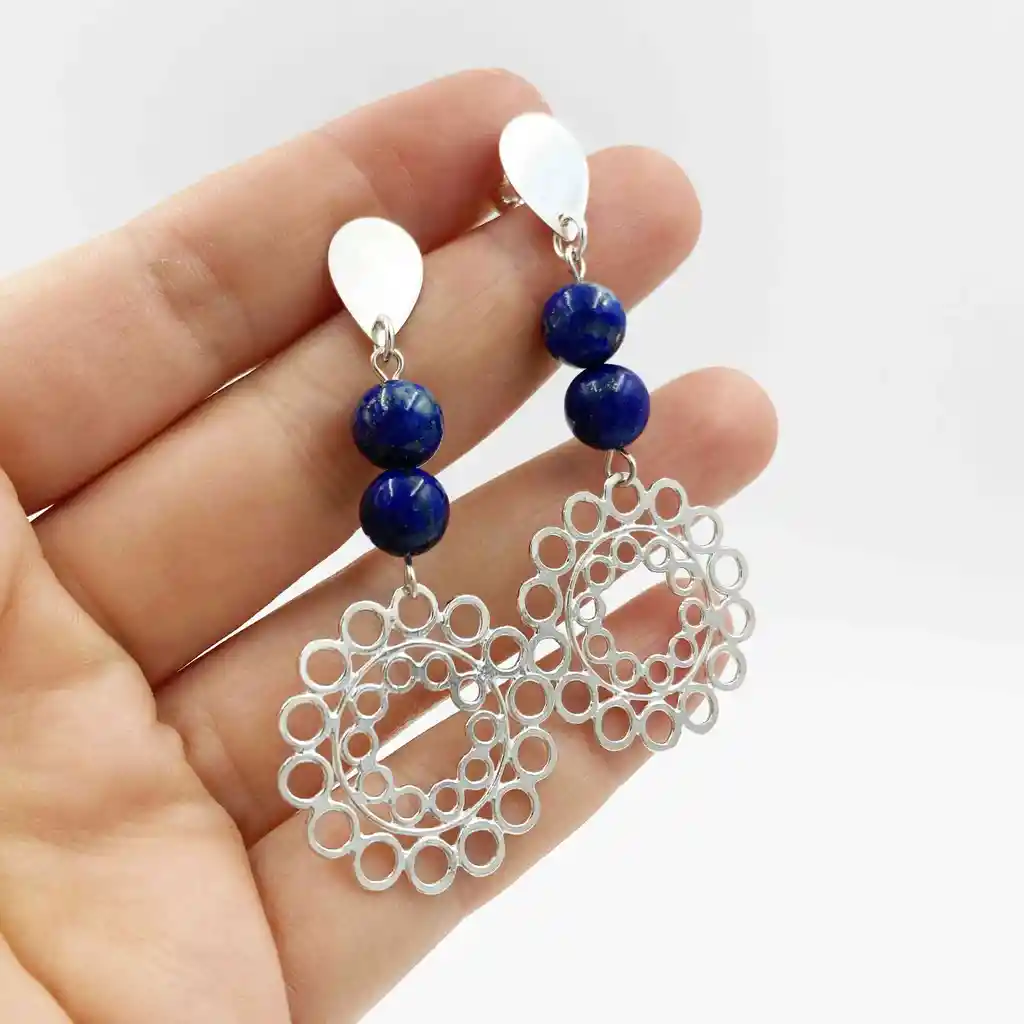 Aretes Sol De Plata Y Lapislazuli