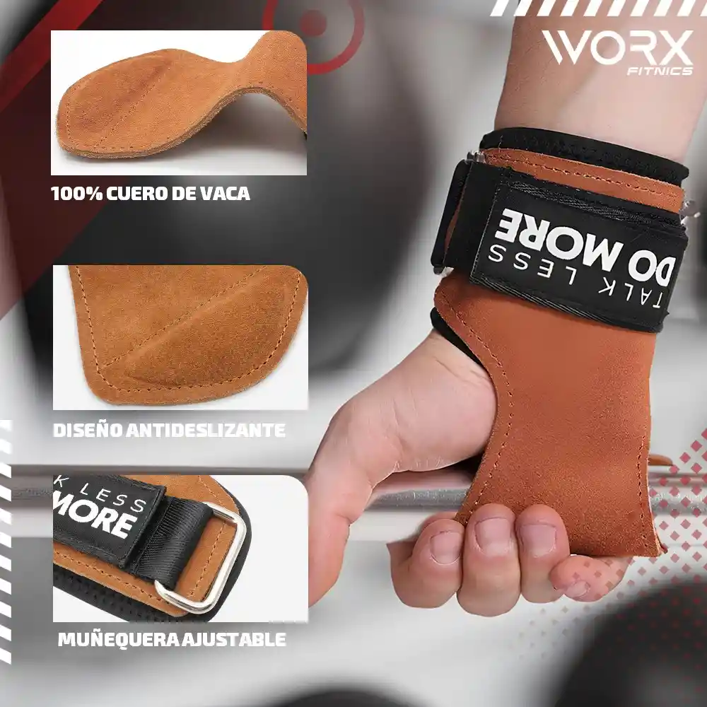 Muñequeras Grips Calleras Cuero Worx Levantamiento Pesas X 2