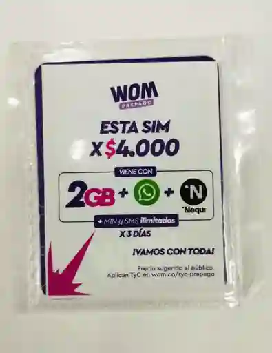 Sim Card Wom Prepago + Recarga X4000