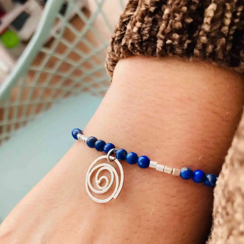 Pulsera Caracol De Plata Y Lapislazuli