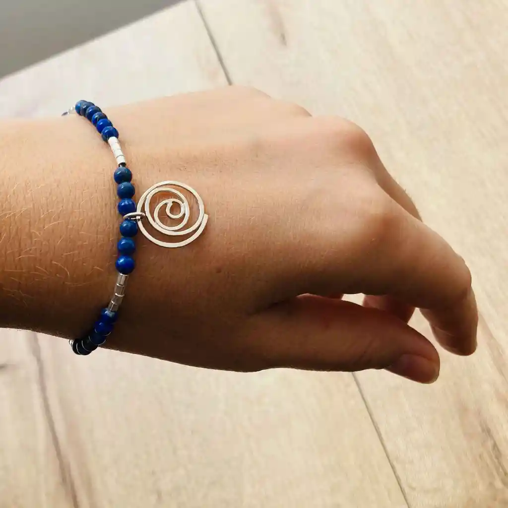 Pulsera Caracol De Plata Y Lapislazuli