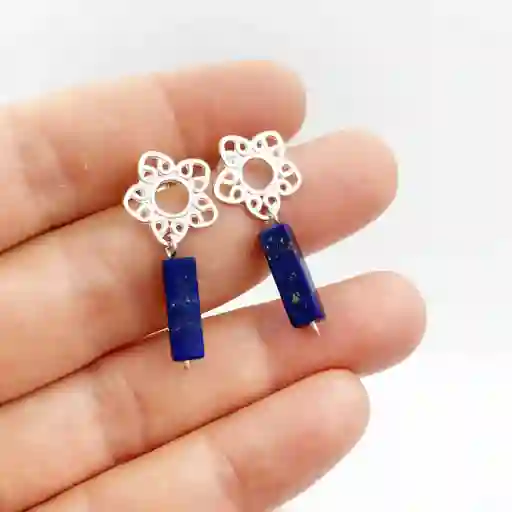 Aretes Flor Y Piedra Lapislazuli
