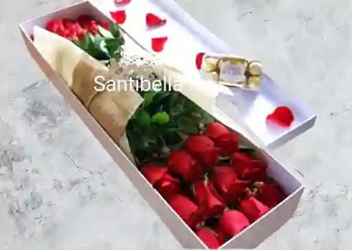 Caja De 24 Rosas Rojas Con Chocolates Ferrero