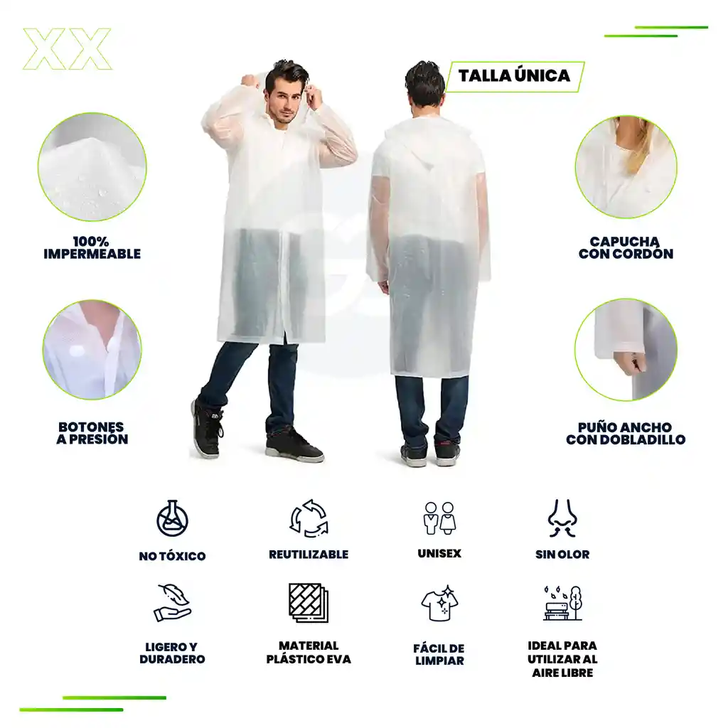 Capa Impermeable Para Adulto Portable Capota Talla Única