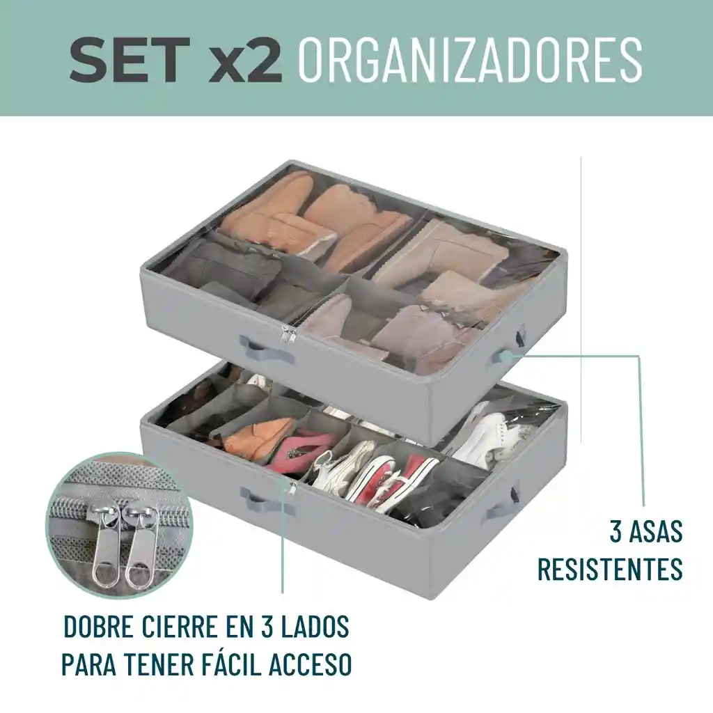 Organizador De Zapatos Almacenamiento Bajo Cama Zapatero X2