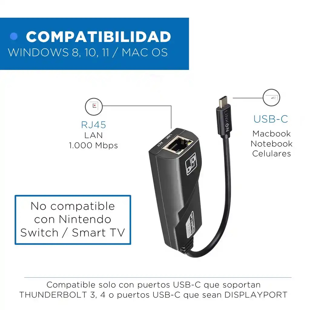 Adaptador Usb-c A Rj45 Linkon