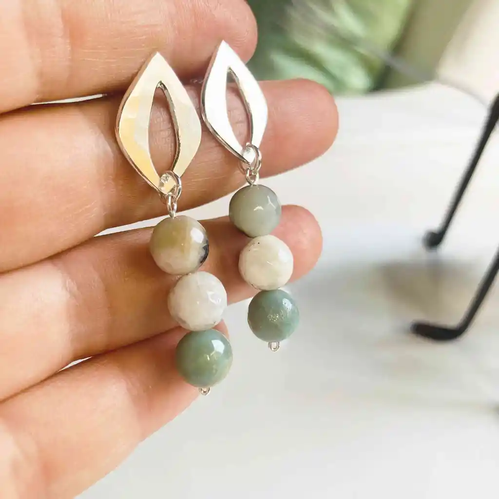 Aretes Hojas De Plata Con Piedras