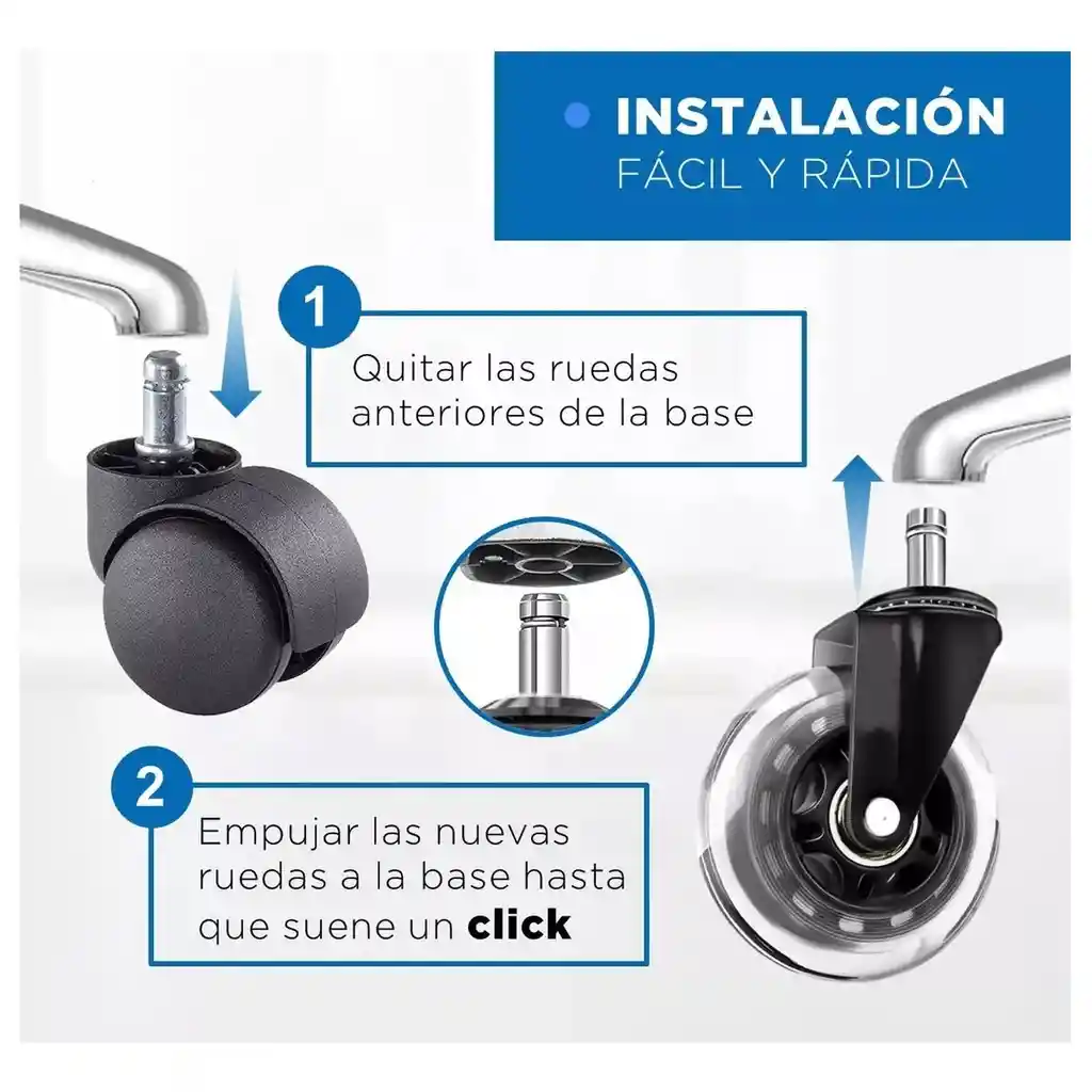 Ruedas Para Silla Escritorio Tipo Roller Set 5 Universales