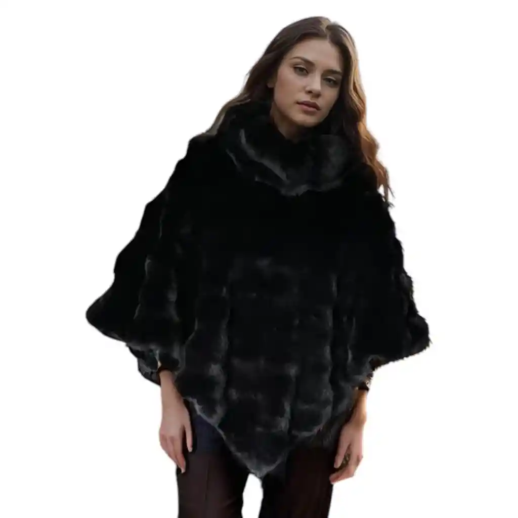 Abrigo Capa Lourie Cuello Alto Poncho Matrimonio Fiesta Casual Negro
