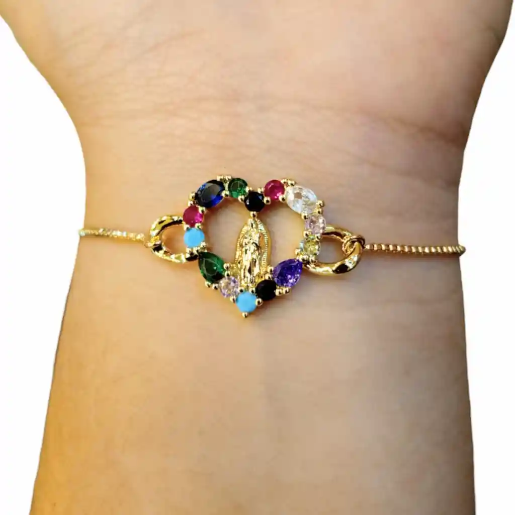 Pulsera Virgen Maria Celestial Corazon Color