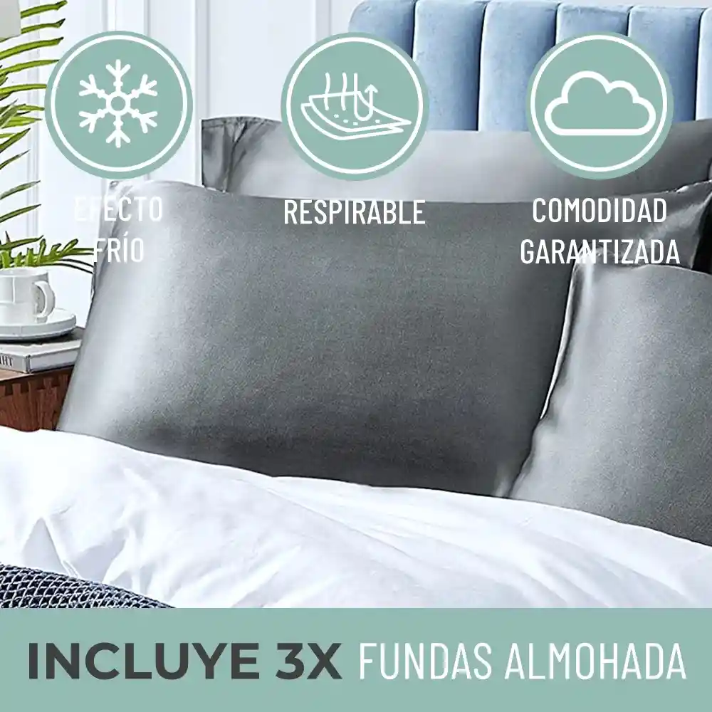 Funda Almohada Satin Tipo Seda Set X 3 Gris Oscuro 50x76cm