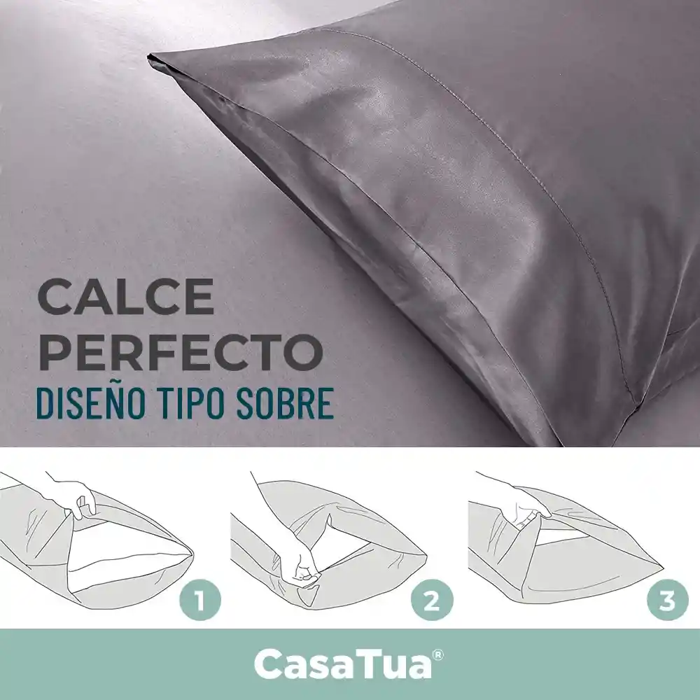 Funda Almohada Satin Tipo Seda Set X 3 Gris Oscuro 50x76cm