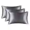 Funda Almohada Satin Tipo Seda Set X 3 Gris Oscuro 50x76cm
