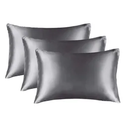 Funda Almohada Satin Tipo Seda Set X 3 Gris Oscuro 50x76cm