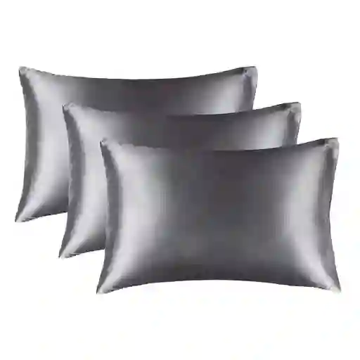Funda Almohada Satin Tipo Seda Set X 3 Gris Oscuro 50x76cm