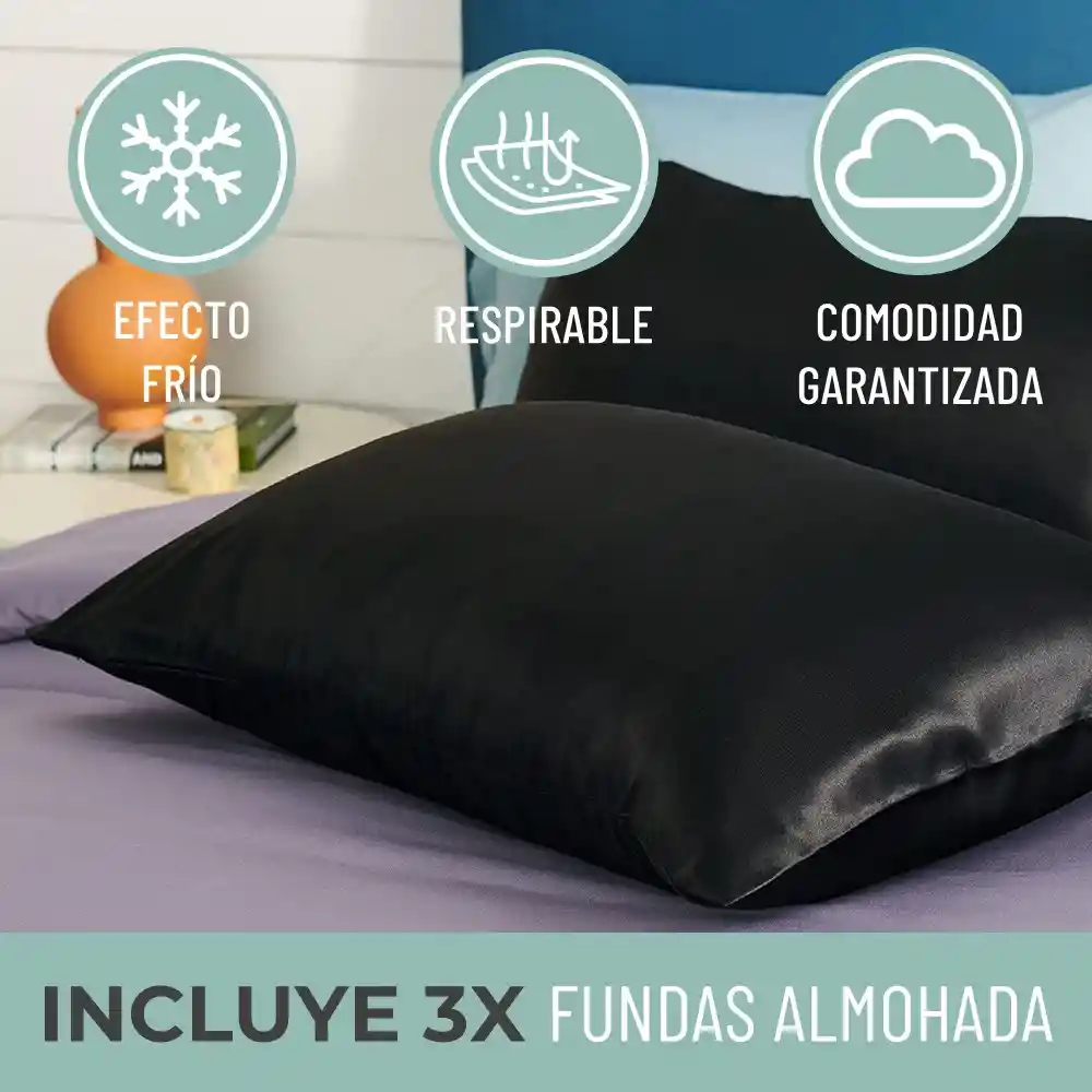 Funda Almohada Satin Tipo Seda Set X 3 Negro 50x76cm