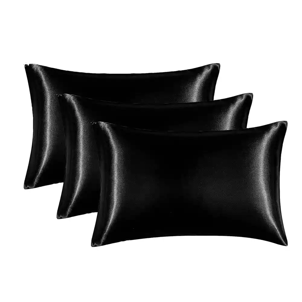 Funda Almohada Satin Tipo Seda Set X 3 Negro 50x76cm