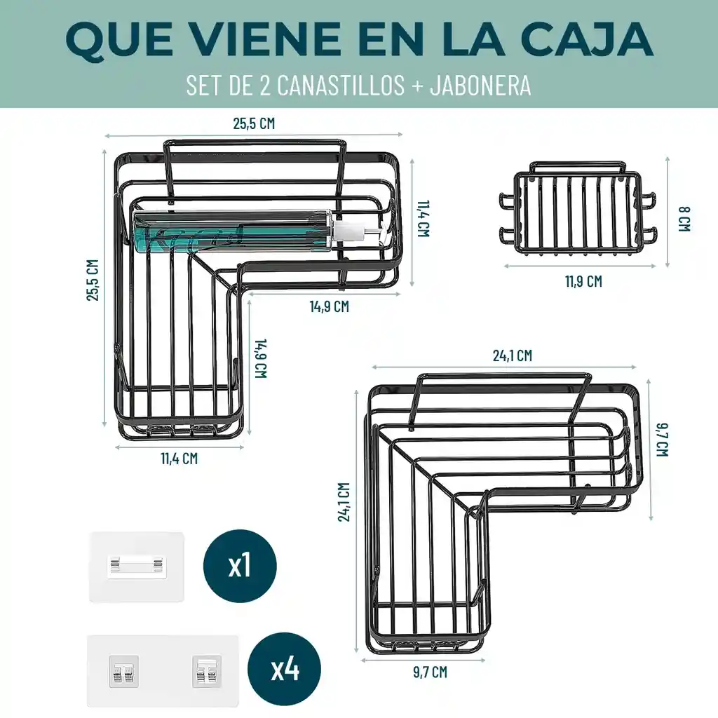 Organizador Ducha Baño Esquinero Inoxidable X2 + 1 Jabonera