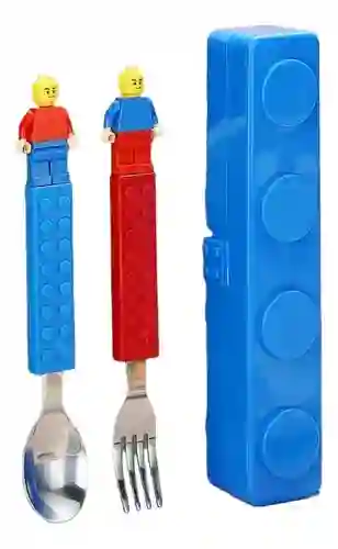Set Cubiertos Niño Tipo Lego Cuchara Y Tenedor