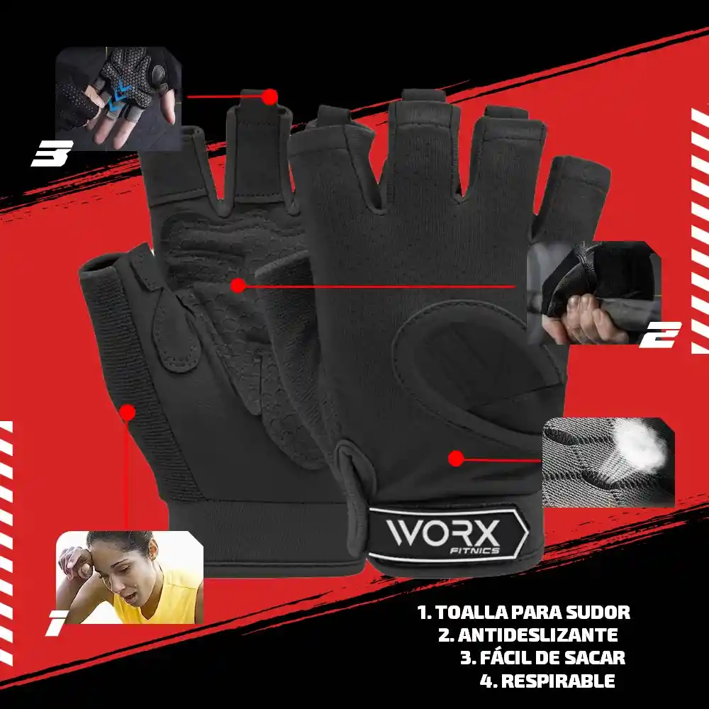 Guantes Gym Worx Entrenamiento Levantamiento Pesas - M