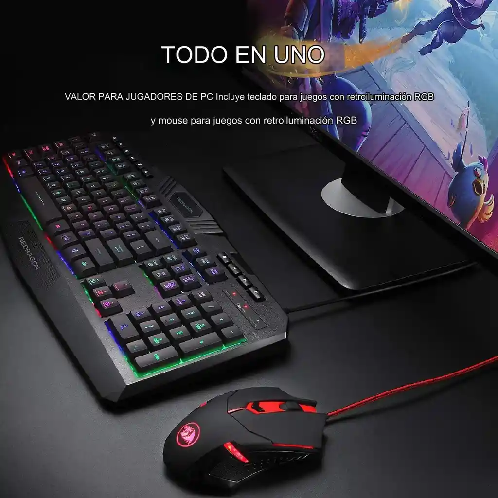 Kit Gamer Redragon Teclado Y Mouse Rgb Combo 2 En 1 S101-3