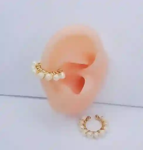 Earcuff Tejido Dorado Perlas