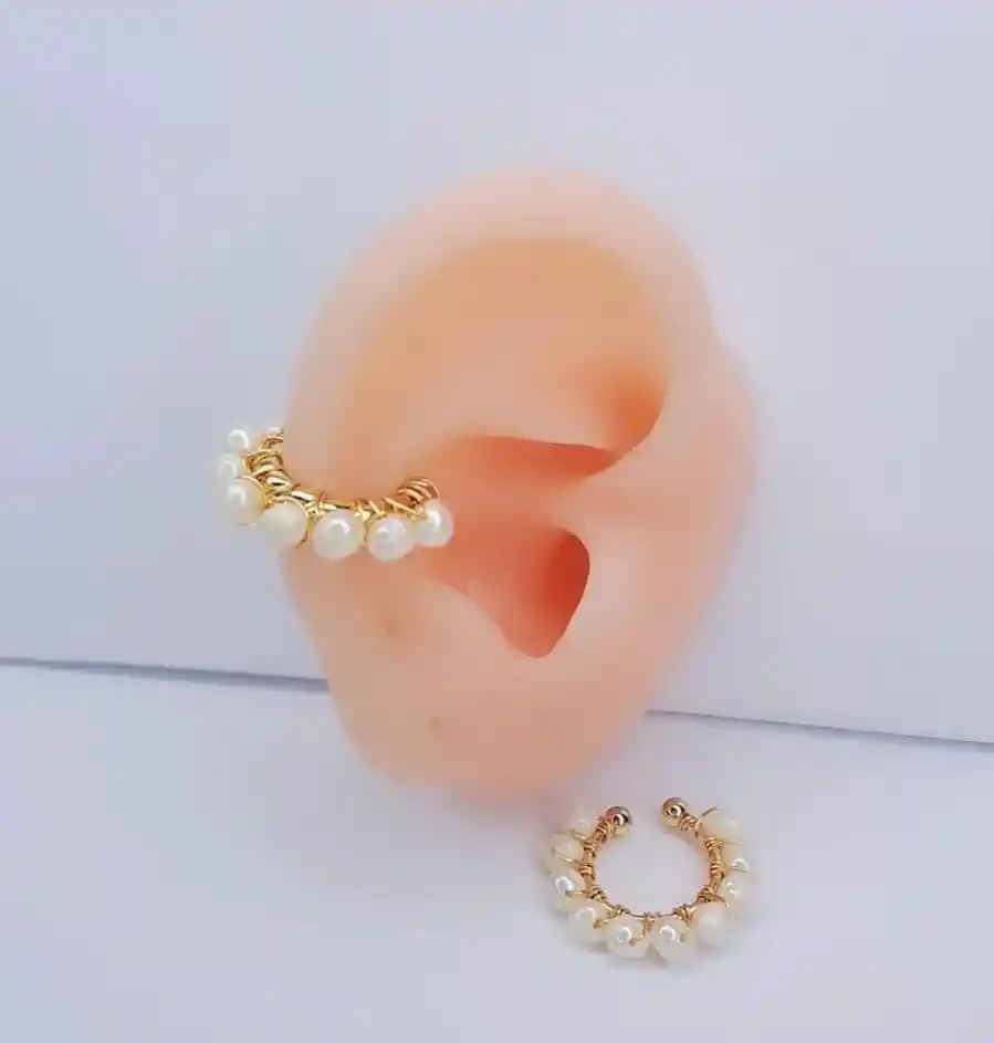 Earcuff Tejido Dorado Perlas
