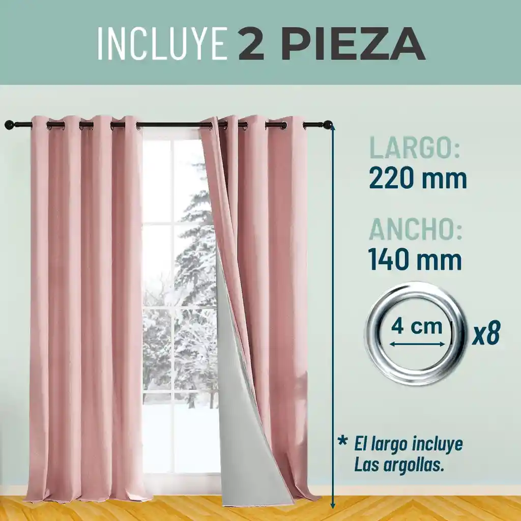 Cortina 100% Blackout Engomada Termica Set 2 Casatua 140x220