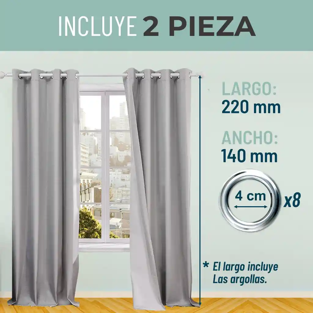 Cortina 100% Blackout Engomada Termica Set 2 Casatua 140x220